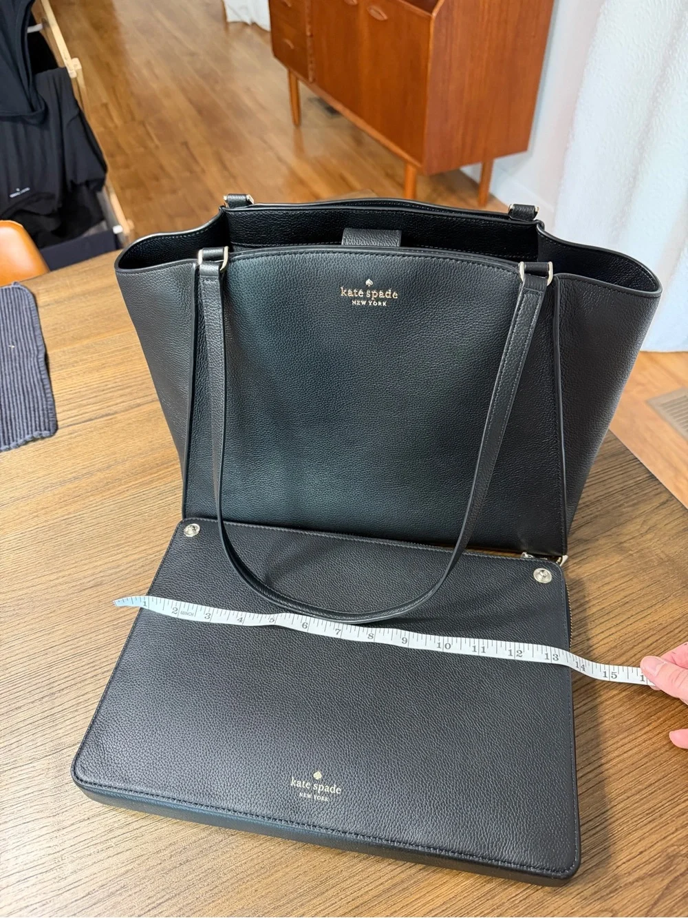 kate spade brim Black Pebbled Leather Shoulder Tote